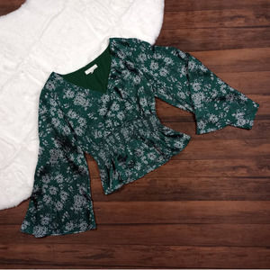 June & Hudson Green Floral Blouse